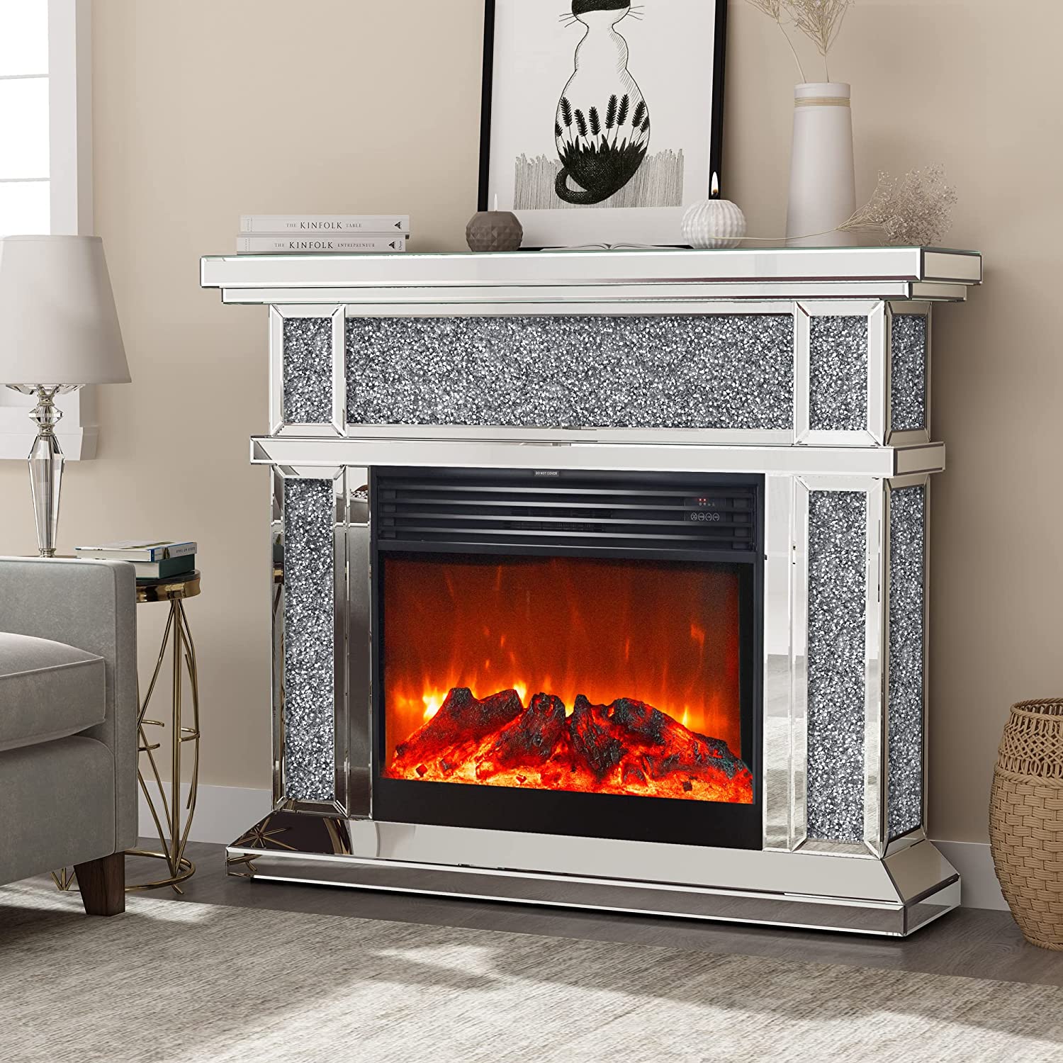 Buy Mirrored Electric Fireplace, Fireplace Mantel Freestanding Heater Firebox with Remote Control, 3D Flame, 750/1500W Online in Bangladesh. B08H7V6MQY