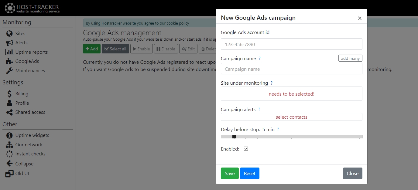 Website monitoring and Google Ads